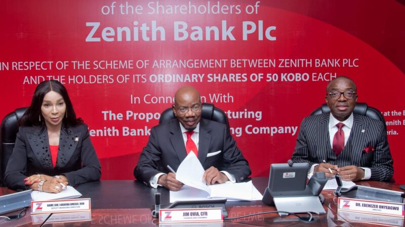 ZENITH BANK POISED FOR GROWTH AS SHAREHOLDERS APPROVE HOLDCO STRUCTURE