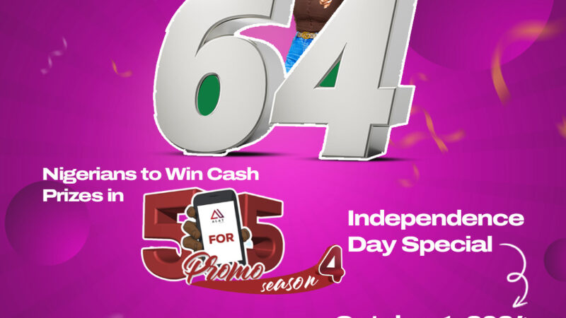 Wema Bank Commemorates Nigeria at 64…To reward 64 customers with cash prizes in The Wema Bank 5 for 5 Promo Season 4 Independence Day Special