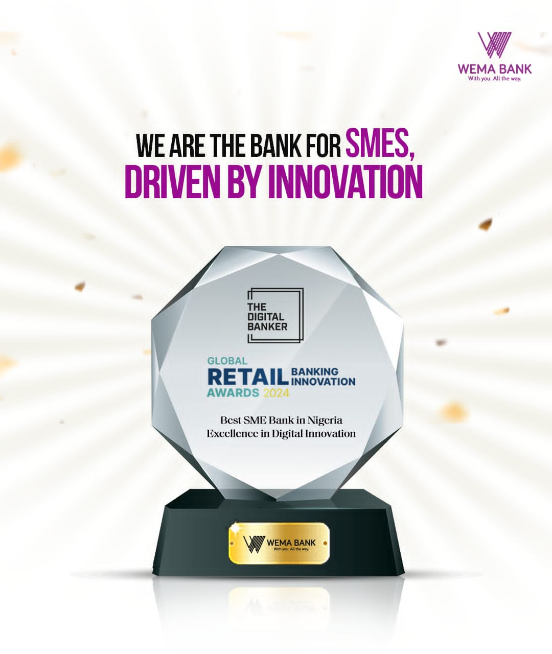 Wema Bank Honored at Global Retail Banking Innovation Awards 2024… Receives Best SME Bank in Nigeria and Excellence in Digital Innovation Awards